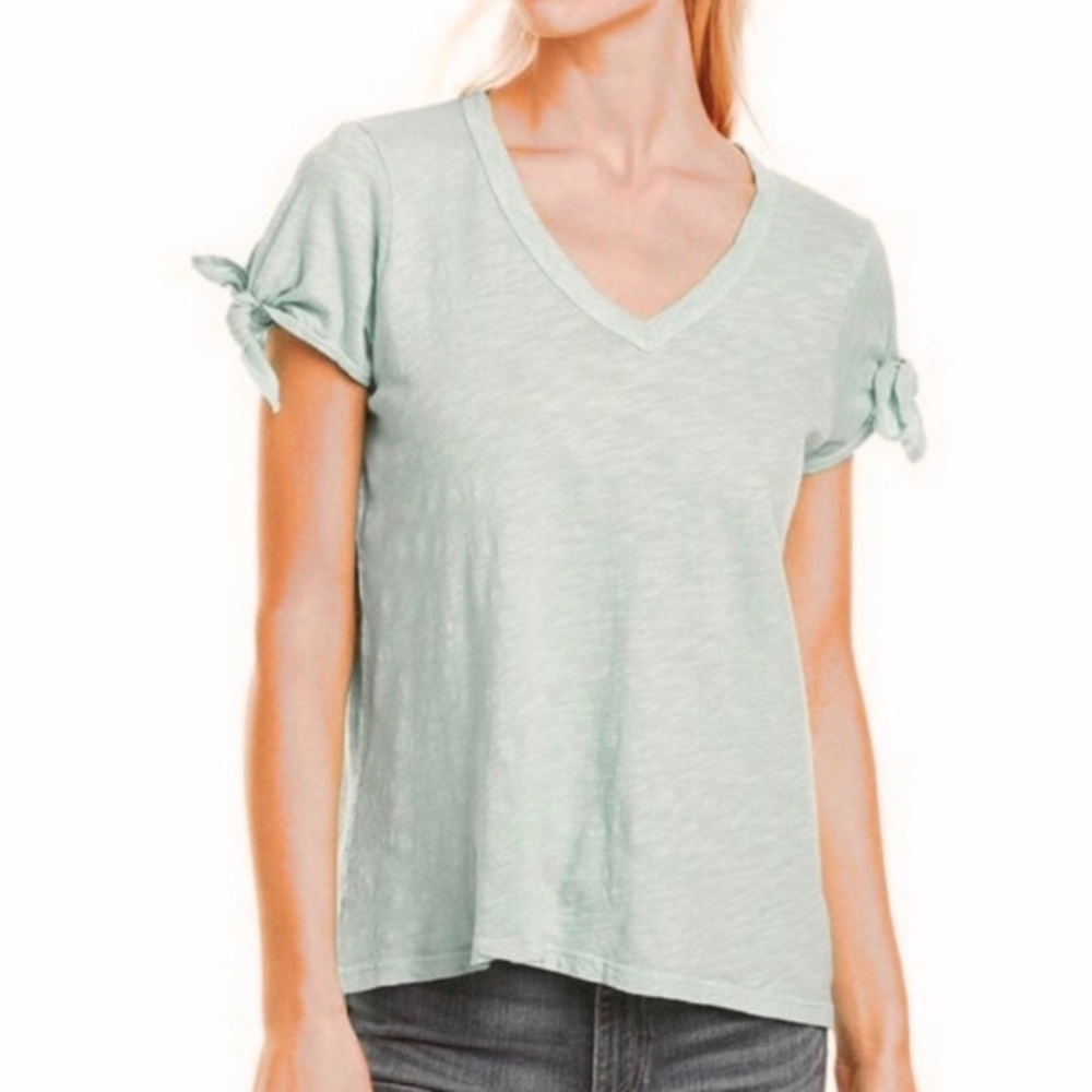 WILT Tie Split Sleeve Cotton V Neck Tee